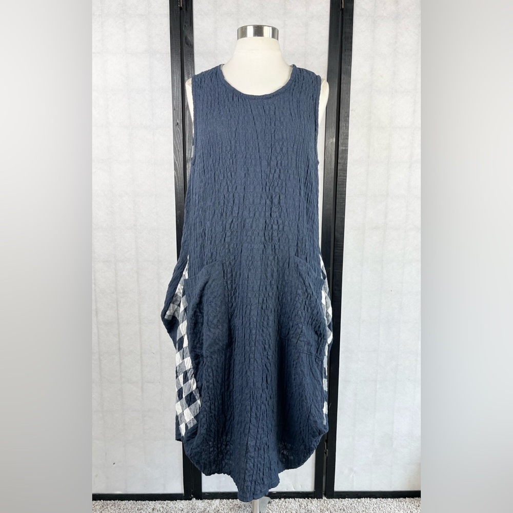 GERSHONB RAMNavy Sleeveless Dress with Checkered Pockets S